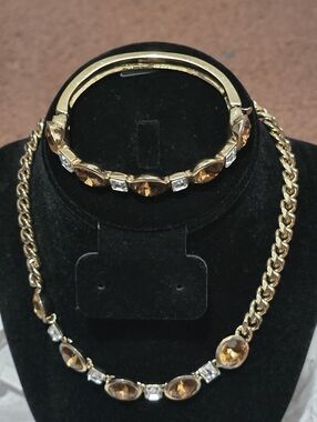 Preloved Givenchy Gold-Tone Brown Crystal Necklace and Bracelet Set